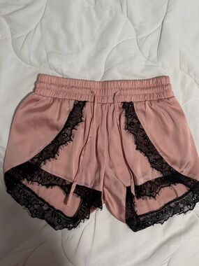 Women's Lace-Trim Satin Shorts - Blush Pink